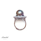 Lunachat 意大利精品925純銀水晶11-12 mm大溪地海水珍珠戒指
