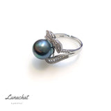 Lunachat 意大利工藝925純銀10-11 mm大溪地珍珠水晶戒指