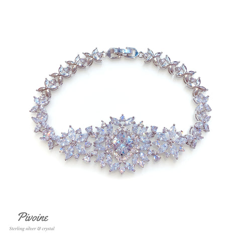 Pivoine Milano Sterling Silver and Crystal Bridal bracelet | 結婚水晶手鍊|Wedding Bracelet|Bridal Bracelet | 婚紗手鍊