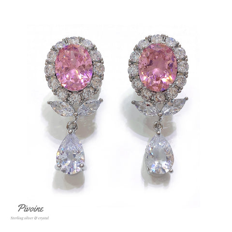 Pivoine Milano Silver Crystal Bridal Earrings| 新娘耳環｜水晶耳環｜婚嫁首飾| 結婚耳環| 新娘首飾| 裙褂耳環|婚紗耳環