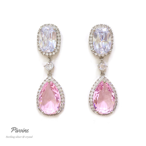 Pivoine Milano Silver Crystal Bridal Earrings|新娘耳環｜水晶耳環｜婚嫁首飾| 結婚耳環| 新娘首飾| 裙褂耳環|婚紗耳環