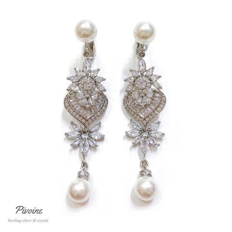 Pivoine Milano Sterling Silver & Crystal Bridal Earclips | 新娘耳環｜水晶耳環｜婚嫁首飾| 結婚耳環| 新娘首飾| 裙褂耳環|婚紗耳環