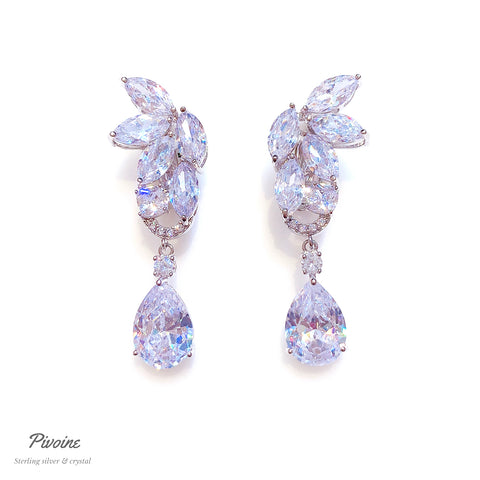 Pivoine Milano Sterling Silver and Crystal Bridal Earclips 110