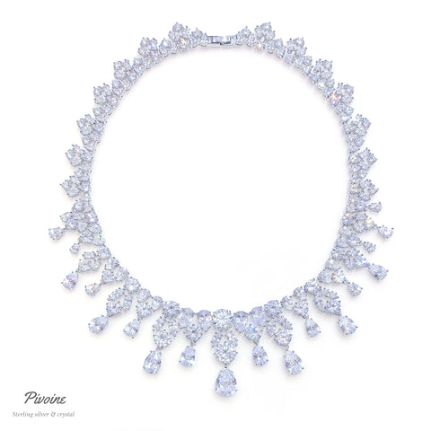 Pivoine Milano Sterling Silver and Crystal Bridal Necklace  | 新娘首飾｜婚嫁首飾 | 結婚頸鏈 |結婚首飾| 婚紗頸鏈| 新娘頸鏈|Bridal Necklace | Wedding Necklace