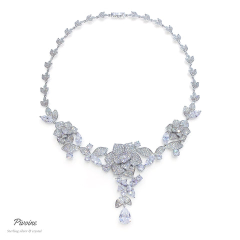 Pivoine Milano Sterling Silver and Crystal Bridal Necklace  | 新娘首飾｜婚嫁首飾 | 結婚頸鏈 |結婚首飾| 婚紗頸鏈| 新娘頸鏈|Bridal Necklace | Wedding Necklace