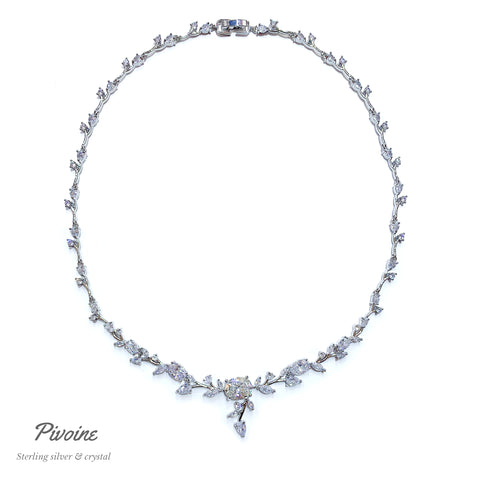 Pivoine Milano Sterling Silver and Crystal Bridal Necklace  | 新娘首飾｜婚嫁首飾 | 結婚頸鏈 |結婚首飾| 婚紗頸鏈| 新娘頸鏈|Bridal Necklace | Wedding Necklace