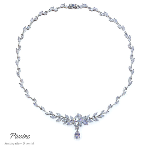 Pivoine Milano Sterling Silver and Crystal Bridal Necklace  | 新娘首飾｜婚嫁首飾 | 結婚頸鏈 |結婚首飾| 婚紗頸鏈| 新娘頸鏈|Bridal Necklace | Wedding Necklace