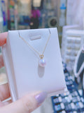 Lunachat 日本18K金9mm 白透粉Akoya 海水珍珠心心頸鍊*